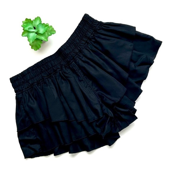 Free People Prima Shorts Black Tiered Ruffle Athletic Running Gym Size XS - Picture 2 of 16